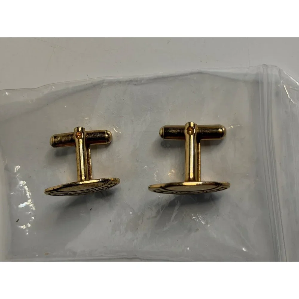 Antique Yellow Gold Tone Triangle Cufflink Set of 2 Steampunk Men’s Jewelry